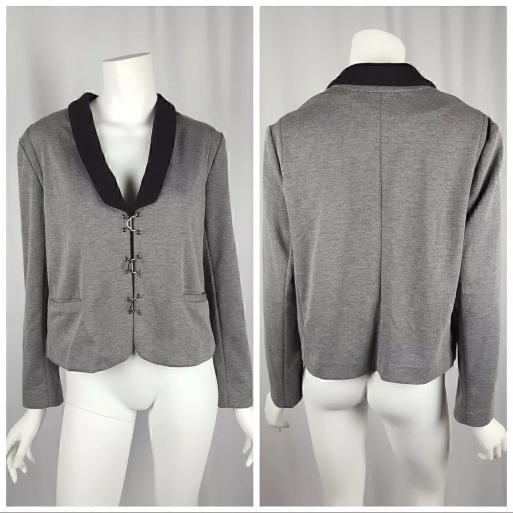 I Heart Ronson Hook Front Blazer Jacket Marled Heather Grey Size Large Career
